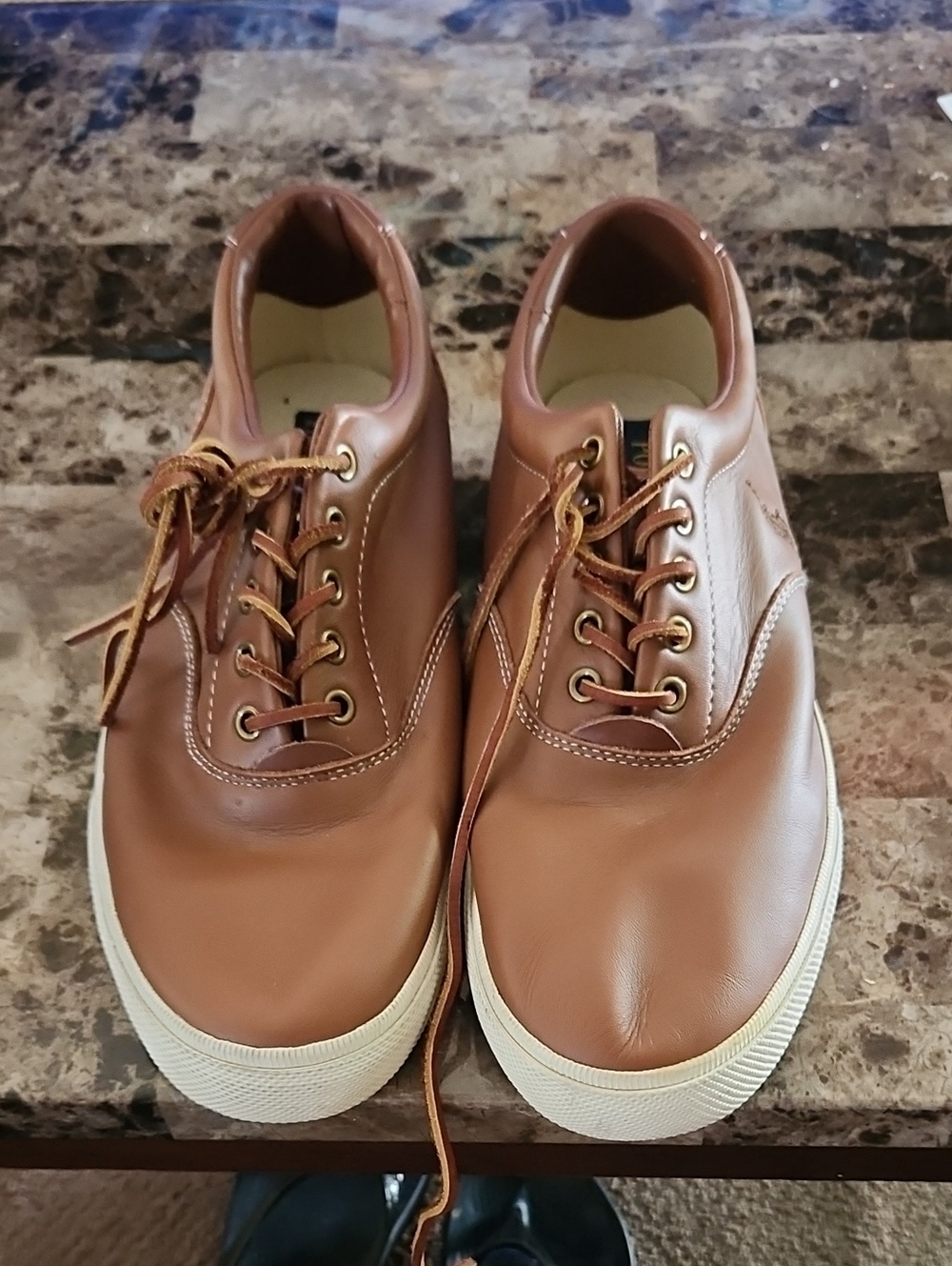 Ralph Lauren Men's Brown Leather Slip-On Style Sneakers